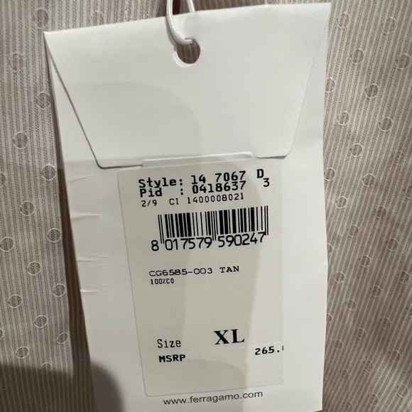 Ferragamo Tan Buttondown Men’s XL - Picture 2 of 2